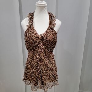 Spenser Jeremy Brown Animal Print Ruffle Blouse